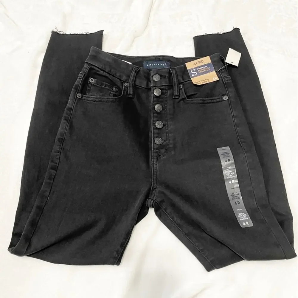 Aeropostale super high rise curvy jegging size 4 black denim souped stretch NWT